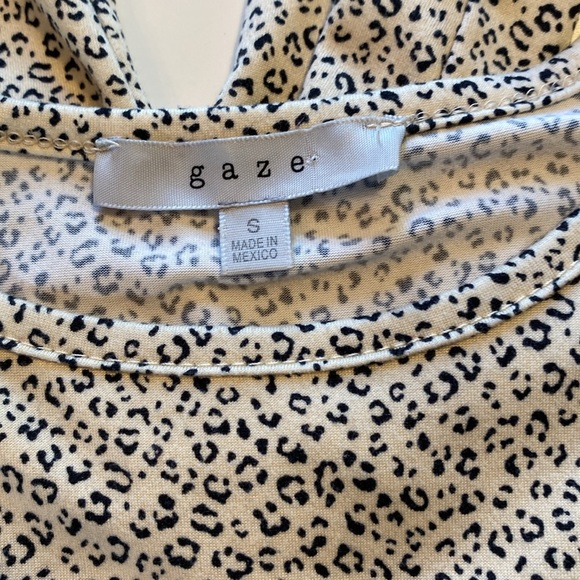 Gaze beige and black animal print long sleeve crew neck slightly cropped tee S - Picture 4 of 5